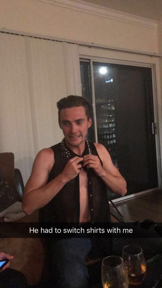 Glenn in Michaela's shirt